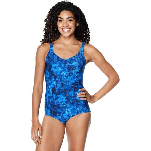 Speedo Womens Swimsuit One Piece Sweetheart Moderate CutFancy Floral Turkish Sea