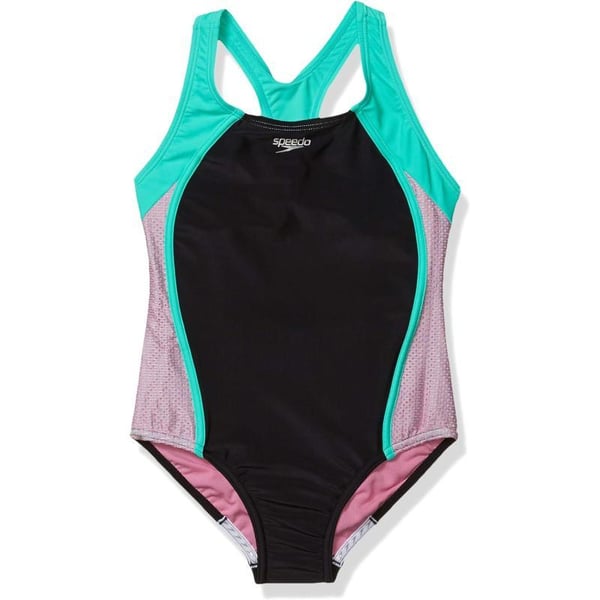 Speedo Girls Swimsuit One Piece Mesh Splice Thick StrapFuchsia Pink