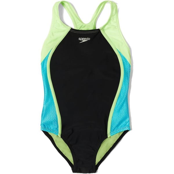 Speedo Girls Swimsuit One Piece Mesh Splice Thick StrapParadise Green