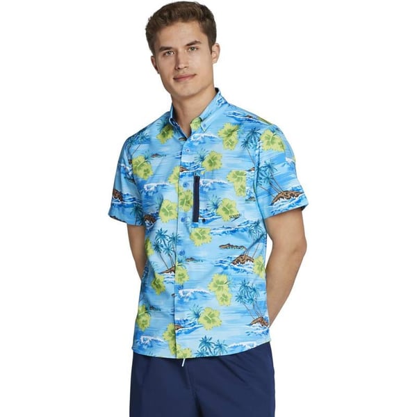 Speedo Mens Uv Swim Shirt Hybrid Button DownBlue Lemonade