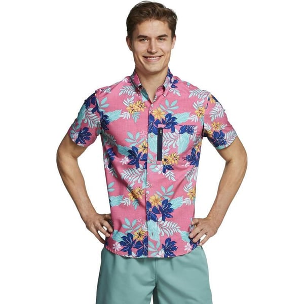 Speedo Mens Uv Swim Shirt Hybrid Button DownFaded Rose