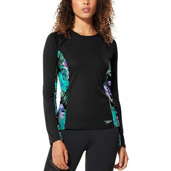 Speedo Womens Uv Swim Shirt Long Sleeve RashguardHibiscus Speedo Black