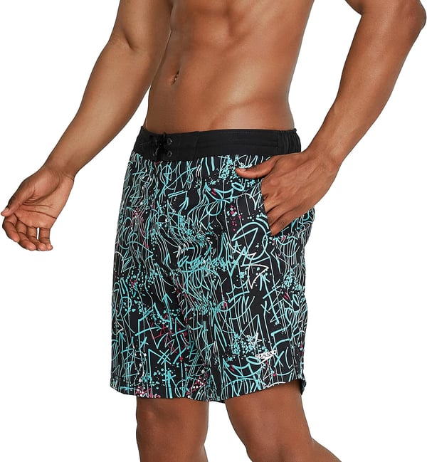 Mens Swim Trunk Knee Length Boardshort Bondi Printed18 Spray Porcelain