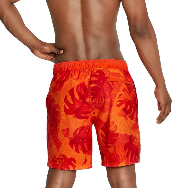 Mens Swim Trunk Knee Length Boardshort Bondi Printed18 Palm Spicy Orange