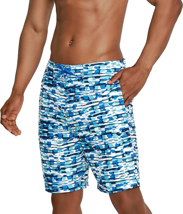 Mens Swim Trunk Knee Length Boardshort Bondi Printed20 Data Palace Blue