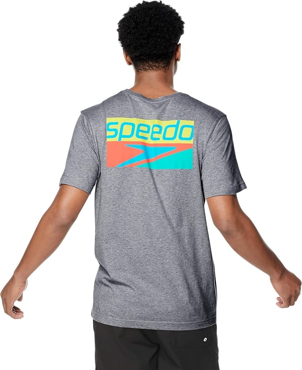 Speedo Mens TShirt Short Sleeve Crew Neck GraphicNeon Light Heather Grey