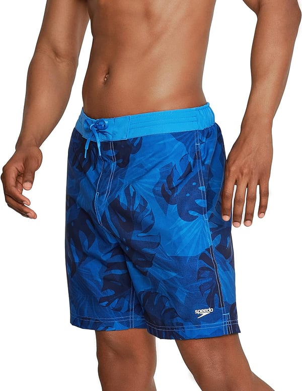 Mens Swim Trunk Knee Length Boardshort Bondi Printed18 Palm Palace Blue