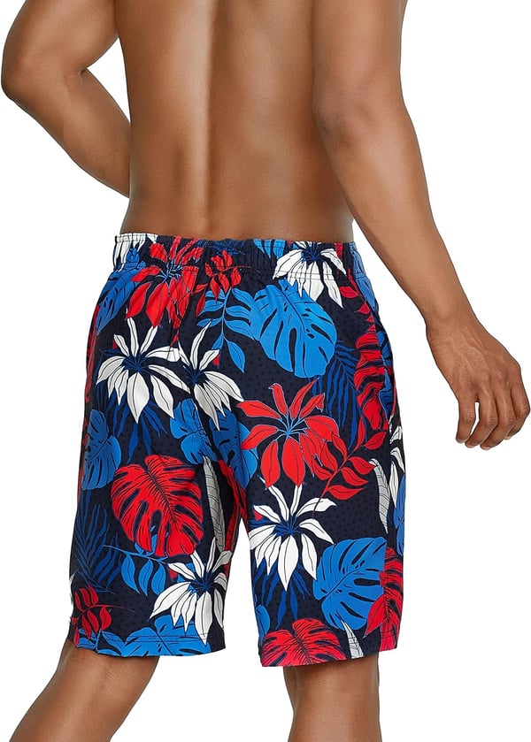 Mens Swim Trunk Knee Length Boardshort Bondi Printed20 Hothouse RedWhiteBlue