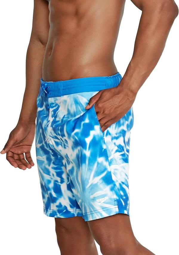 Mens Swim Trunk Knee Length Boardshort Bondi Printed18 Tides Blue Atoll