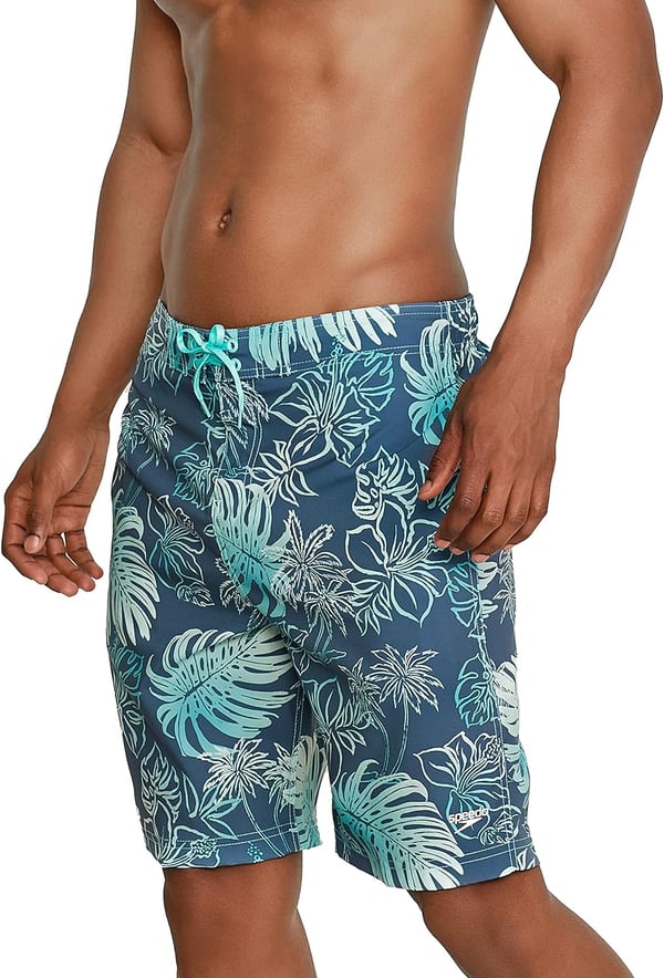 Mens Swim Trunk Knee Length Boardshort Bondi Printed20 Onshore Aqua Splash