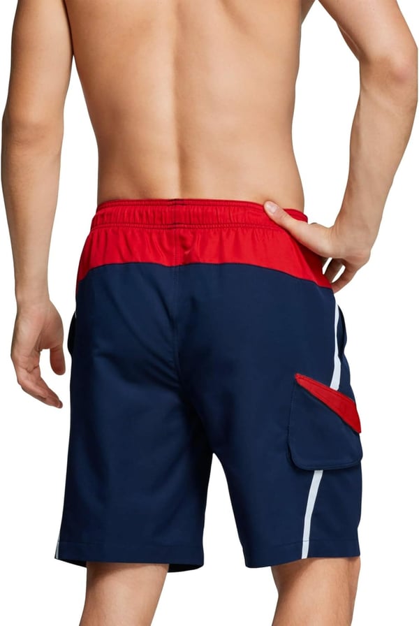 Speedo Mens Swim Trunk Knee Length Marina Edge SolidNavyRedWhite