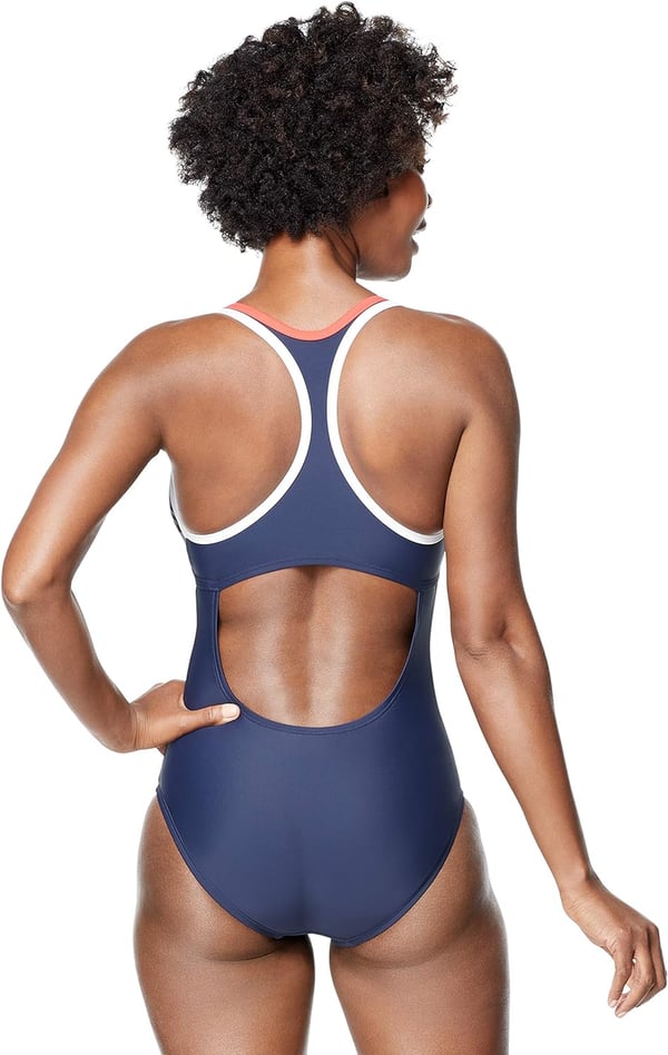 Speedo Womens Swimsuit One Piece Contrast Binding High CutPeacoat