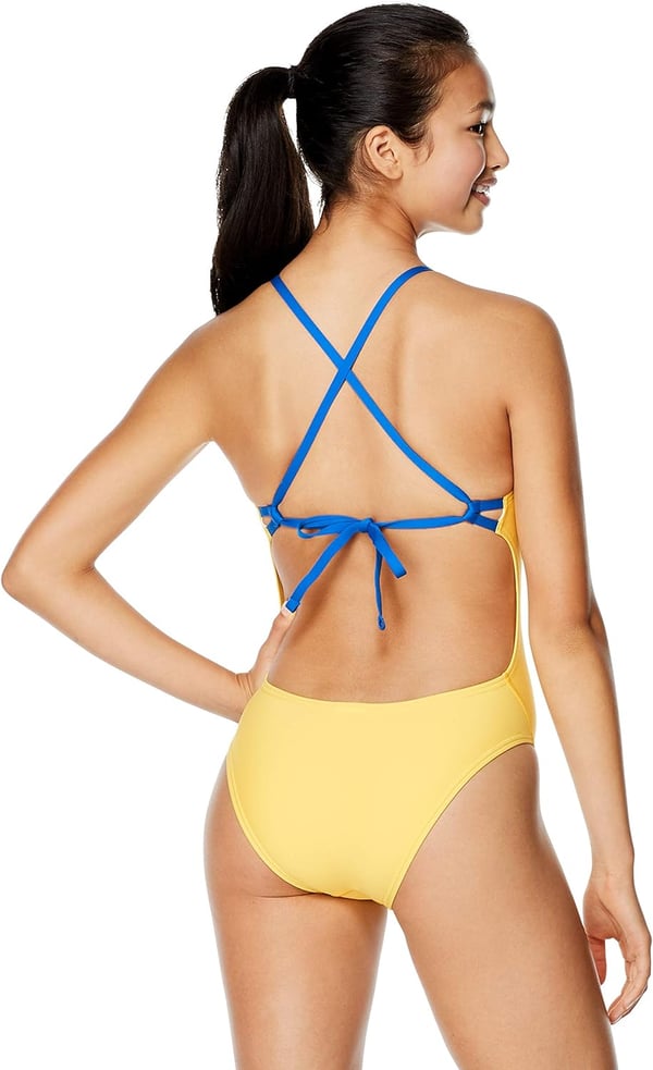 Speedo Womens Standard Swimsuit One Piece Endurance Turnz Tie Back Solid Lemon Chrome 34Speedo Womens Standard Swimsuit One Piece Endurance Turnz Tie Back Solid Lemon Chrome 34