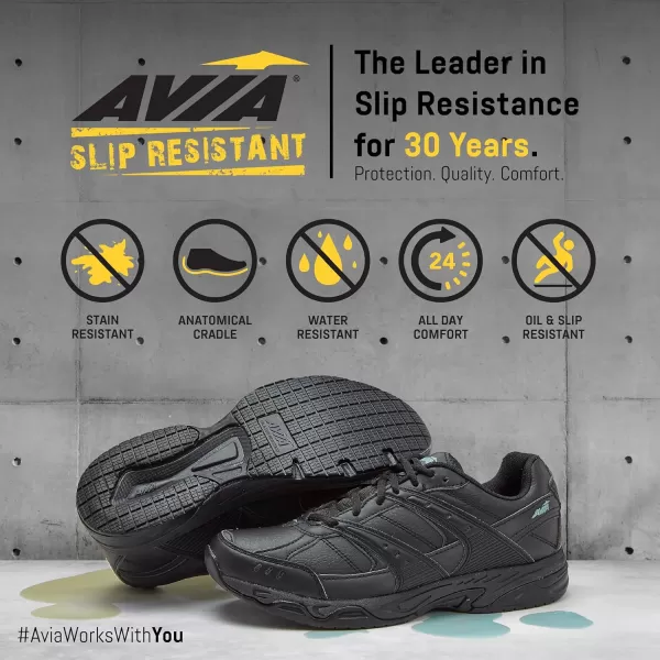 Avia Avi-Union II Non Slip Shoes for Women - Lace Up Comfort Women's Work or Walking Sneakers, Medium or Wide, Black or White
