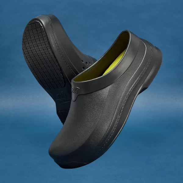Avia Flame Men's Clogs, Slip Resistant Shoes for Men Food Service, Non Slip Restaurant and Chef Shoes Men Slip Resistant for Kitchen Work or Nursing, Black, Oil and Water Resistant