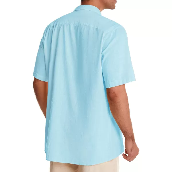 Alimens &amp; Gentle Mens Linen Shirts Short Sleeve Button Down Shirts Cotton Summer Beach Cuban Shirts Vacation Hawaiian Shirts
