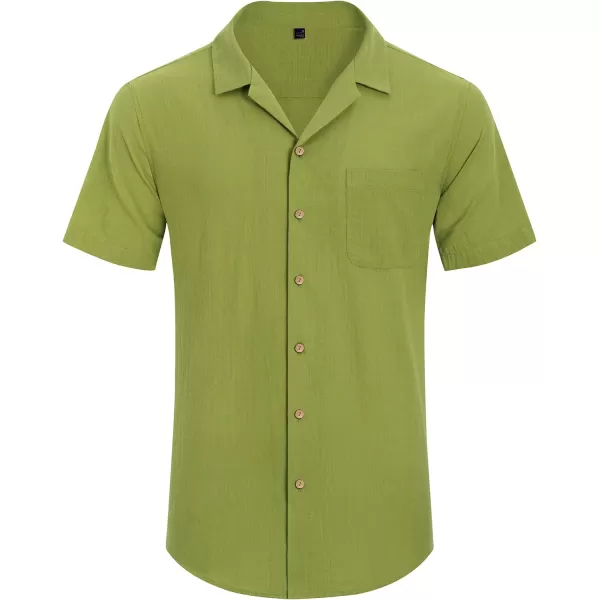 Alimens &amp; Gentle Mens Linen Shirts Short Sleeve Button Down Shirts Cotton Summer Beach Cuban Shirts Vacation Hawaiian Shirts