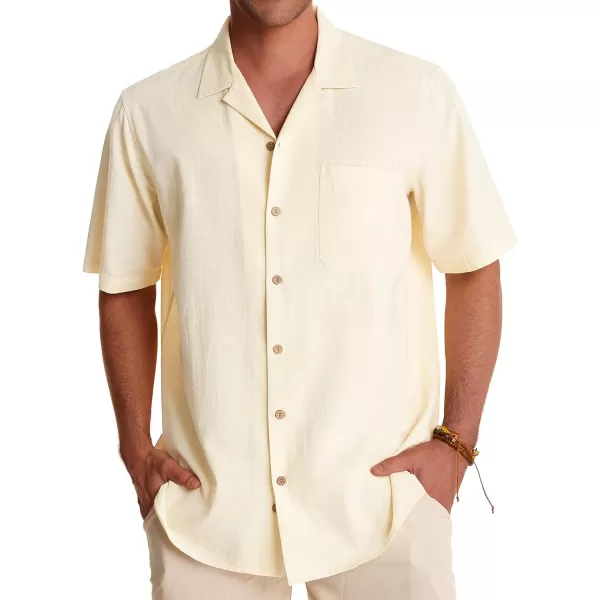 Alimens &amp; Gentle Mens Linen Shirts Short Sleeve Button Down Shirts Cotton Summer Beach Cuban Shirts Vacation Hawaiian Shirts