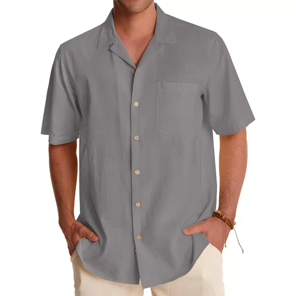 Alimens &amp; Gentle Mens Linen Shirts Short Sleeve Button Down Shirts Cotton Summer Beach Cuban Shirts Vacation Hawaiian Shirts