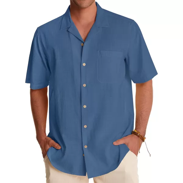 Alimens &amp; Gentle Mens Linen Shirts Short Sleeve Button Down Shirts Cotton Summer Beach Cuban Shirts Vacation Hawaiian Shirts
