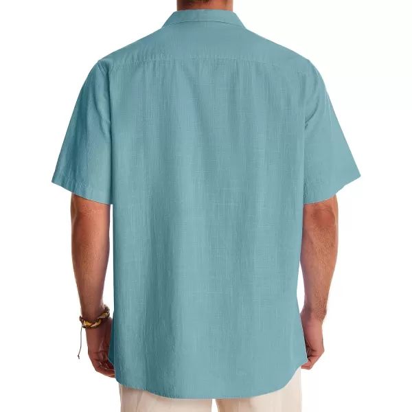Alimens &amp; Gentle Mens Linen Shirts Short Sleeve Button Down Shirts Cotton Summer Beach Cuban Shirts Vacation Hawaiian Shirts