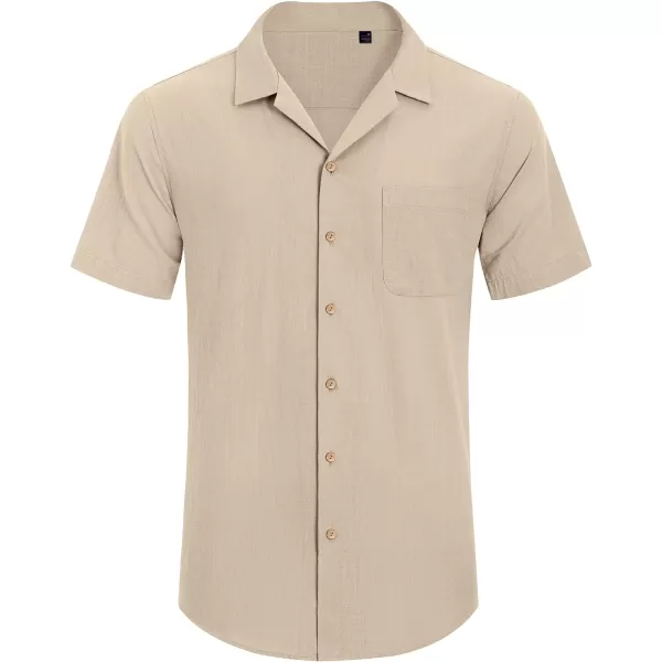 Alimens &amp; Gentle Mens Linen Shirts Short Sleeve Button Down Shirts Cotton Summer Beach Cuban Shirts Vacation Hawaiian Shirts