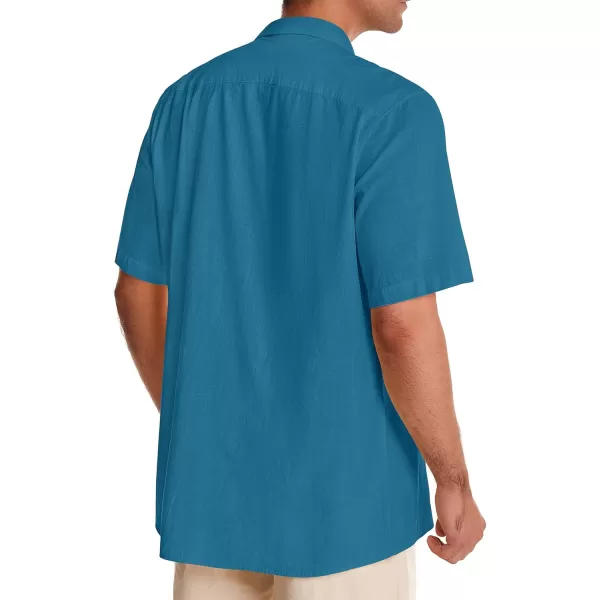 Alimens &amp; Gentle Mens Linen Shirts Short Sleeve Button Down Shirts Cotton Summer Beach Cuban Shirts Vacation Hawaiian Shirts