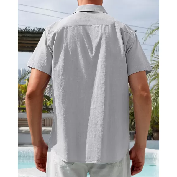 Alimens &amp; Gentle Mens Linen Shirts Short Sleeve Button Down Shirts Cotton Summer Beach Cuban Shirts Vacation Hawaiian Shirts