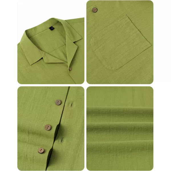 Alimens &amp; Gentle Mens Linen Shirts Short Sleeve Button Down Shirts Cotton Summer Beach Cuban Shirts Vacation Hawaiian Shirts