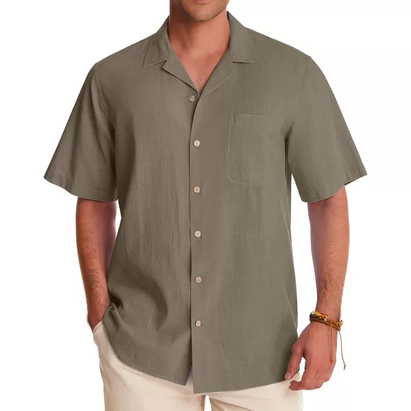 Alimens &amp; Gentle Mens Linen Shirts Short Sleeve Button Down Shirts Cotton Summer Beach Cuban Shirts Vacation Hawaiian Shirts