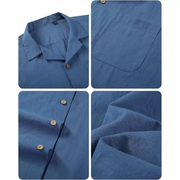 Alimens &amp; Gentle Mens Linen Shirts Short Sleeve Button Down Shirts Cotton Summer Beach Cuban Shirts Vacation Hawaiian Shirts