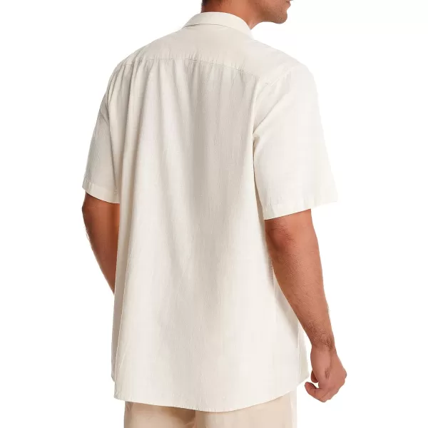 Alimens &amp; Gentle Mens Linen Shirts Short Sleeve Button Down Shirts Cotton Summer Beach Cuban Shirts Vacation Hawaiian Shirts