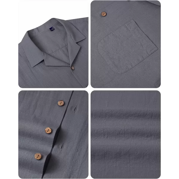 Alimens &amp; Gentle Mens Linen Shirts Short Sleeve Button Down Shirts Cotton Summer Beach Cuban Shirts Vacation Hawaiian Shirts