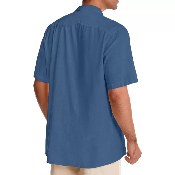 Alimens &amp; Gentle Mens Linen Shirts Short Sleeve Button Down Shirts Cotton Summer Beach Cuban Shirts Vacation Hawaiian Shirts