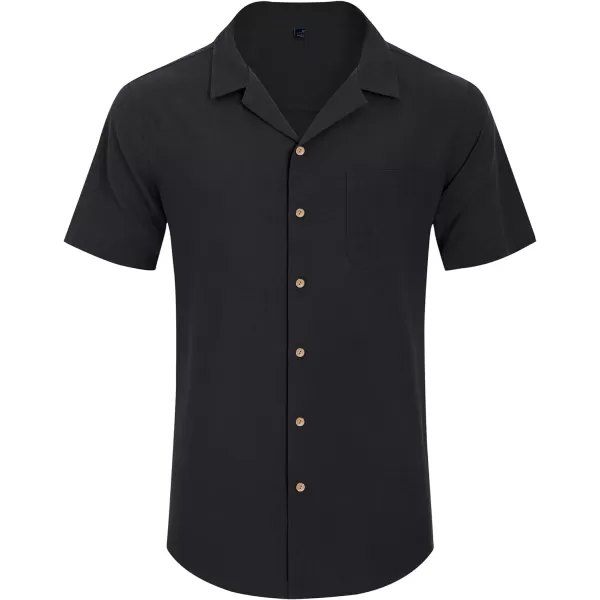 Alimens &amp; Gentle Mens Linen Shirts Short Sleeve Button Down Shirts Cotton Summer Beach Cuban Shirts Vacation Hawaiian Shirts