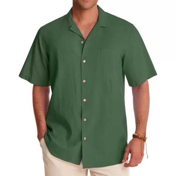 Alimens &amp; Gentle Mens Linen Shirts Short Sleeve Button Down Shirts Cotton Summer Beach Cuban Shirts Vacation Hawaiian Shirts