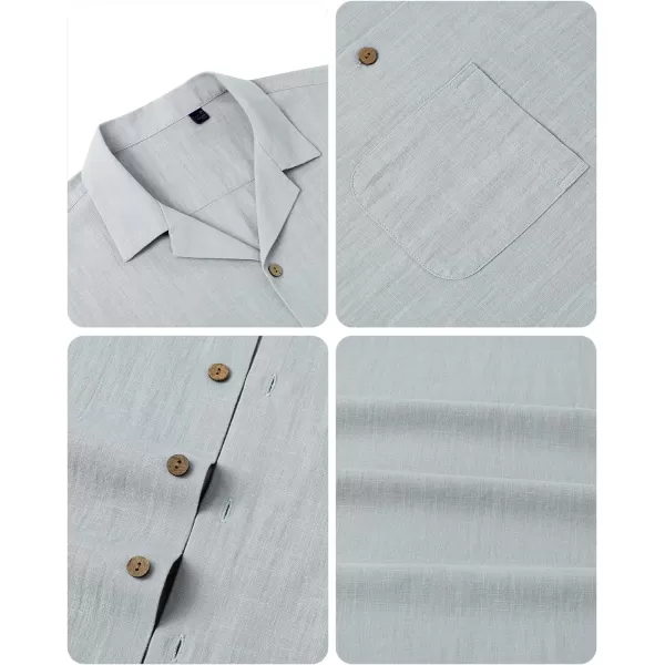 Alimens &amp; Gentle Mens Linen Shirts Short Sleeve Button Down Shirts Cotton Summer Beach Cuban Shirts Vacation Hawaiian Shirts