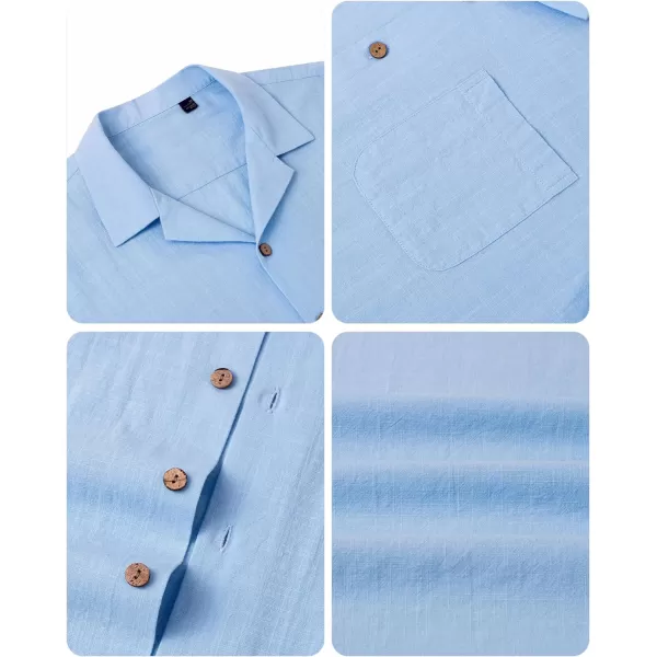 Alimens &amp; Gentle Mens Linen Shirts Short Sleeve Button Down Shirts Cotton Summer Beach Cuban Shirts Vacation Hawaiian Shirts