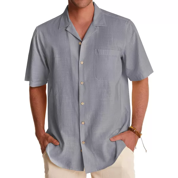 Alimens &amp; Gentle Mens Linen Shirts Short Sleeve Button Down Shirts Cotton Summer Beach Cuban Shirts Vacation Hawaiian Shirts