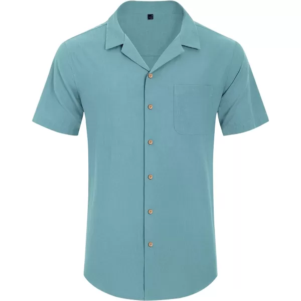 Alimens &amp; Gentle Mens Linen Shirts Short Sleeve Button Down Shirts Cotton Summer Beach Cuban Shirts Vacation Hawaiian Shirts