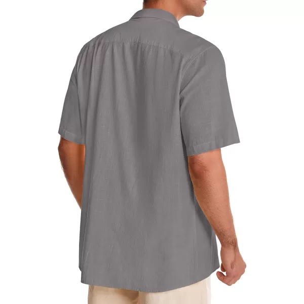 Alimens &amp; Gentle Mens Linen Shirts Short Sleeve Button Down Shirts Cotton Summer Beach Cuban Shirts Vacation Hawaiian Shirts