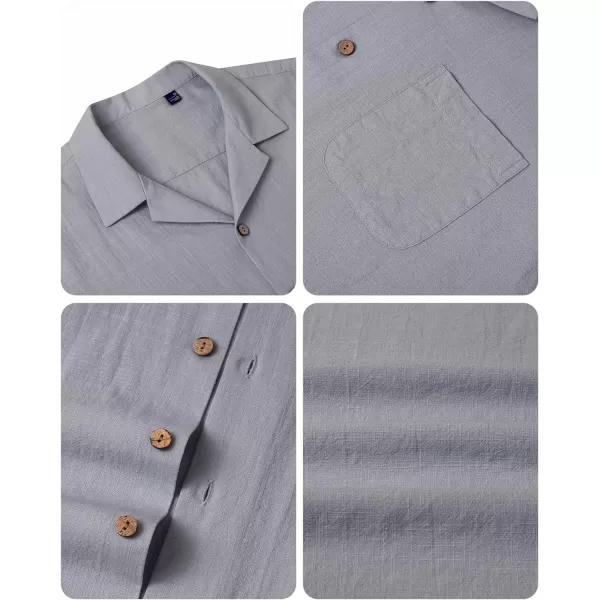 Alimens &amp; Gentle Mens Linen Shirts Short Sleeve Button Down Shirts Cotton Summer Beach Cuban Shirts Vacation Hawaiian Shirts