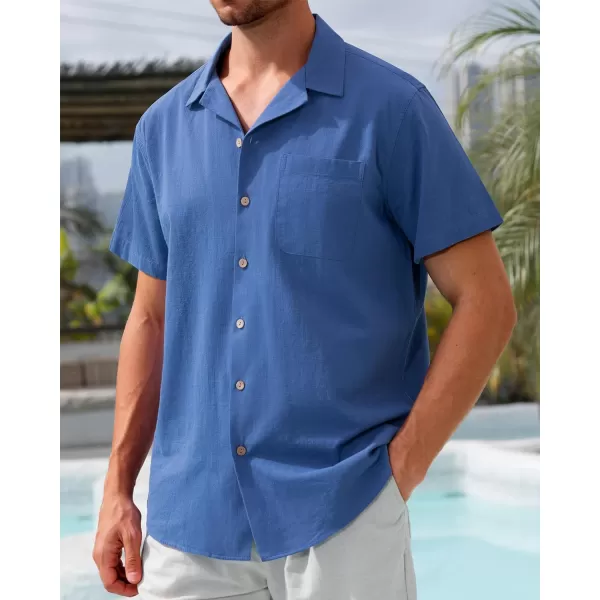 Alimens &amp; Gentle Mens Linen Shirts Short Sleeve Button Down Shirts Cotton Summer Beach Cuban Shirts Vacation Hawaiian Shirts