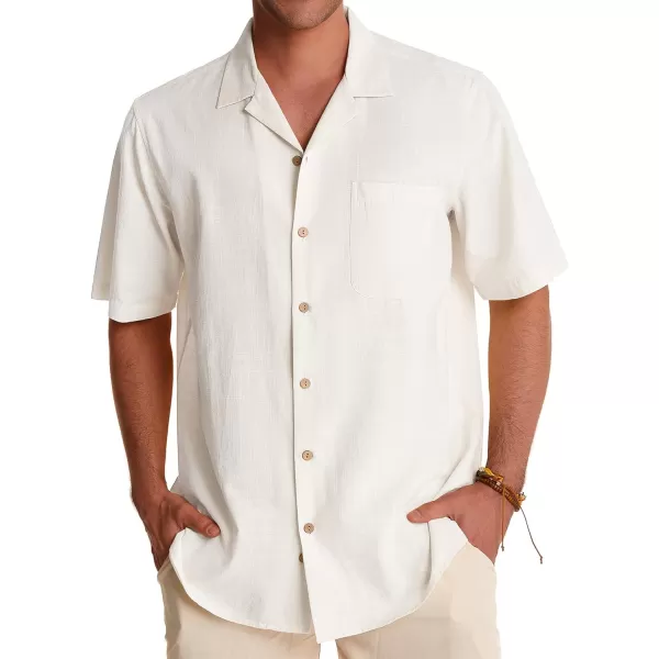 Alimens &amp; Gentle Mens Linen Shirts Short Sleeve Button Down Shirts Cotton Summer Beach Cuban Shirts Vacation Hawaiian Shirts
