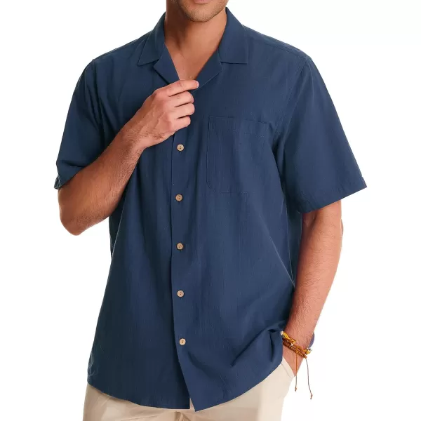 Alimens &amp; Gentle Mens Linen Shirts Short Sleeve Button Down Shirts Cotton Summer Beach Cuban Shirts Vacation Hawaiian Shirts
