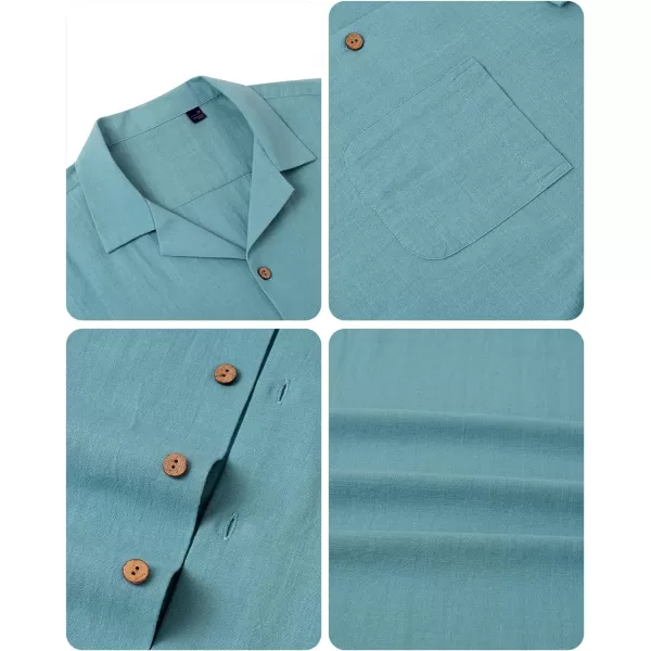 Alimens &amp; Gentle Mens Linen Shirts Short Sleeve Button Down Shirts Cotton Summer Beach Cuban Shirts Vacation Hawaiian Shirts