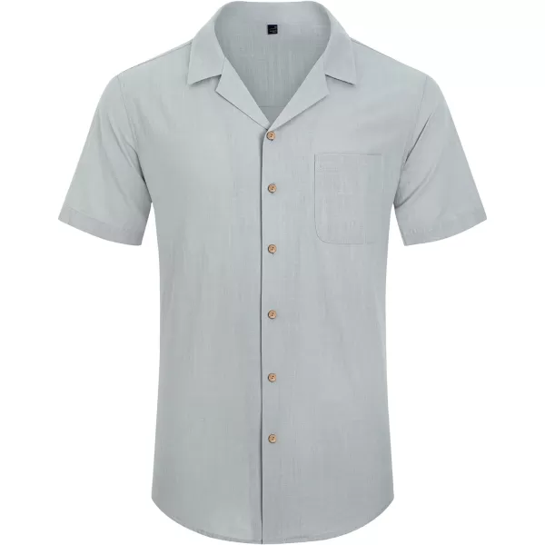 Alimens &amp; Gentle Mens Linen Shirts Short Sleeve Button Down Shirts Cotton Summer Beach Cuban Shirts Vacation Hawaiian Shirts