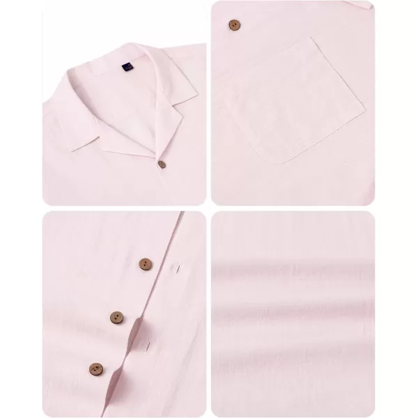 Alimens &amp; Gentle Mens Linen Shirts Short Sleeve Button Down Shirts Cotton Summer Beach Cuban Shirts Vacation Hawaiian Shirts