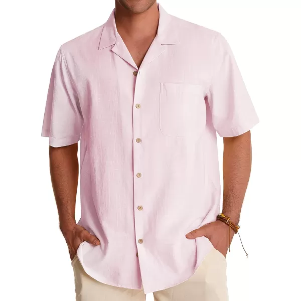 Alimens &amp; Gentle Mens Linen Shirts Short Sleeve Button Down Shirts Cotton Summer Beach Cuban Shirts Vacation Hawaiian Shirts