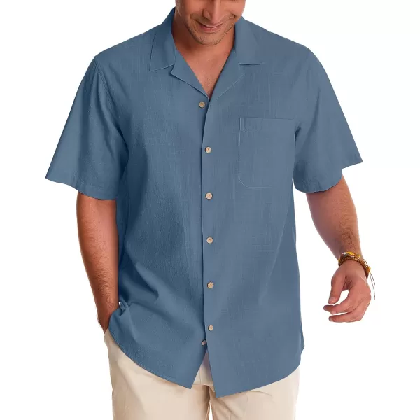 Alimens &amp; Gentle Mens Linen Shirts Short Sleeve Button Down Shirts Cotton Summer Beach Cuban Shirts Vacation Hawaiian Shirts